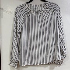 LOFT Women's Black and White Striped Blouse